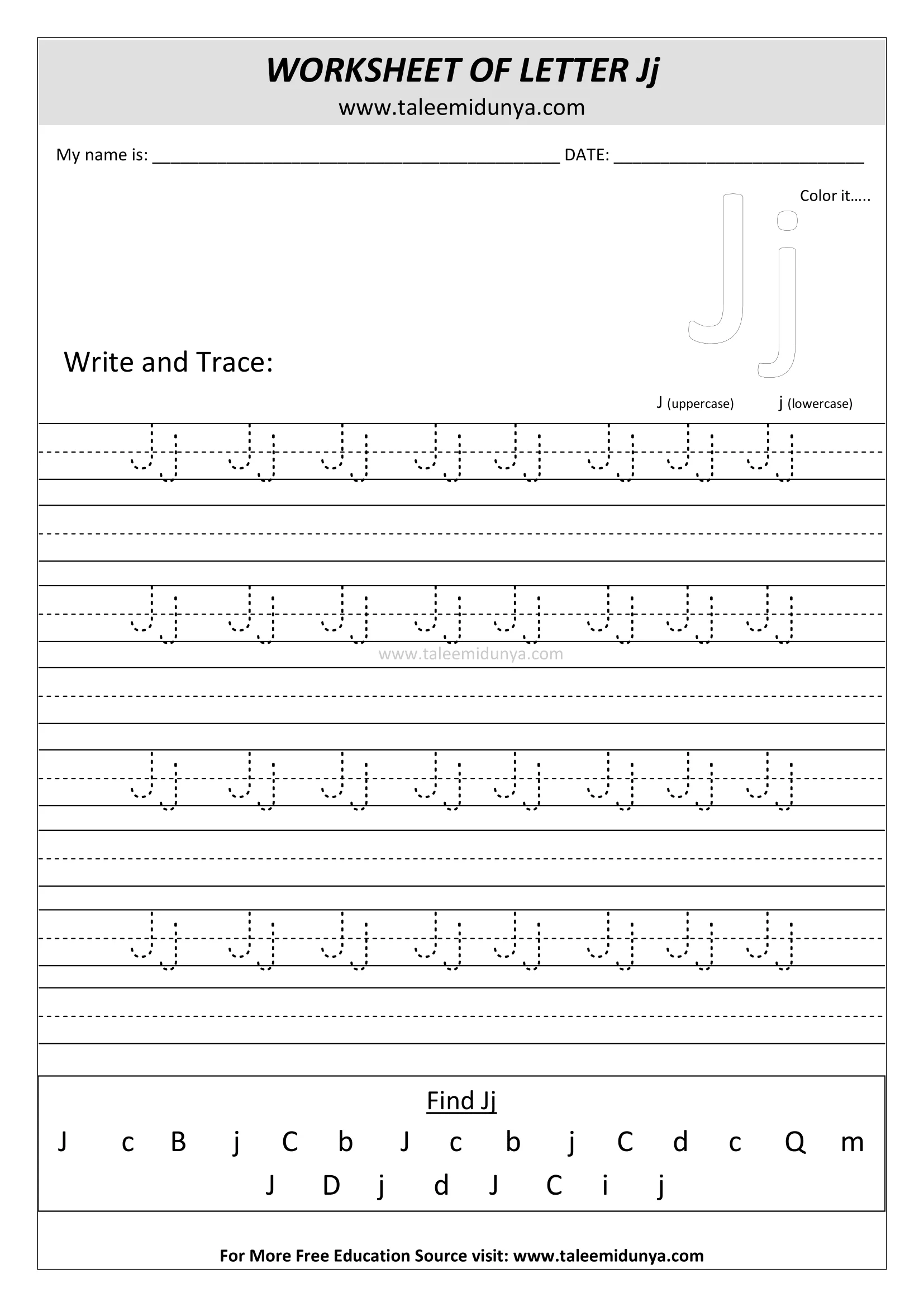 worksheet Jj